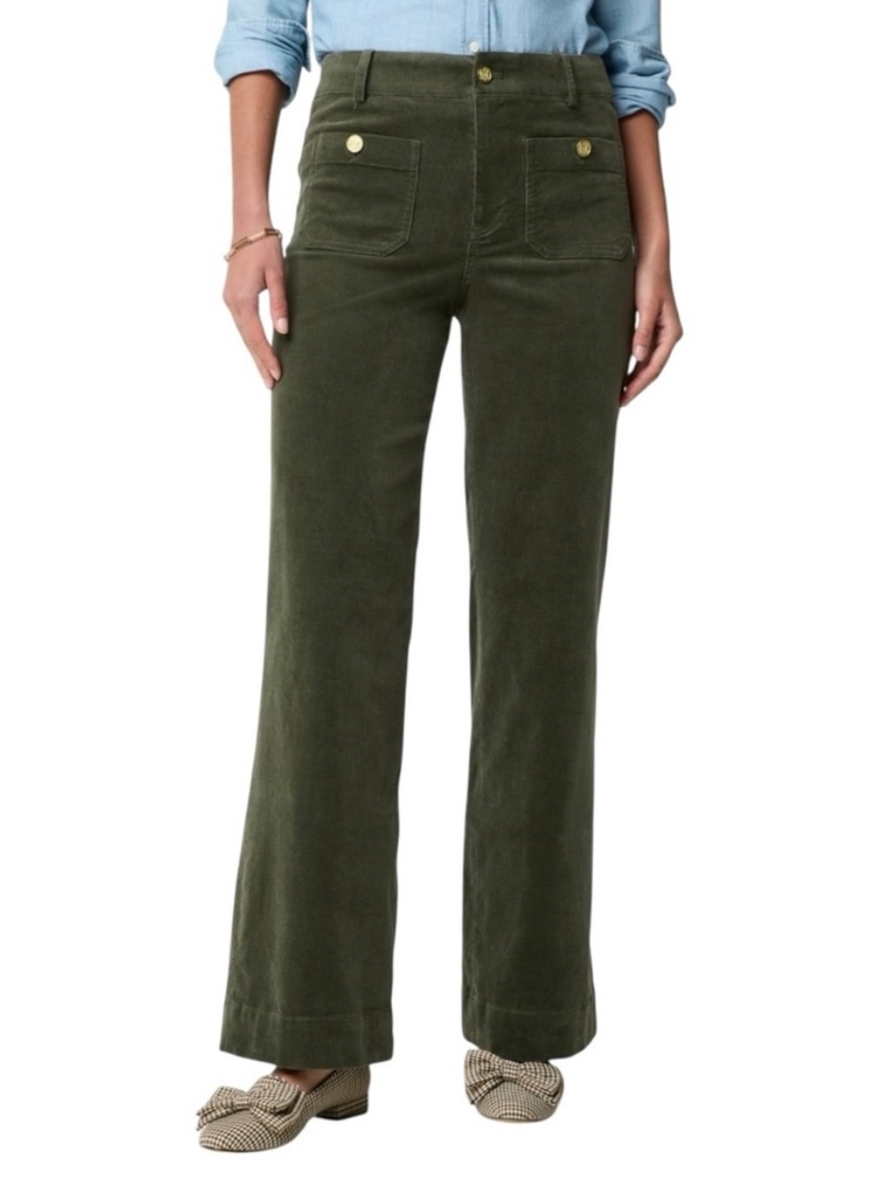 J.Crew Factory Corduroy Lizzie Patch Pocket Pant Spanish Moss Olive Size 27